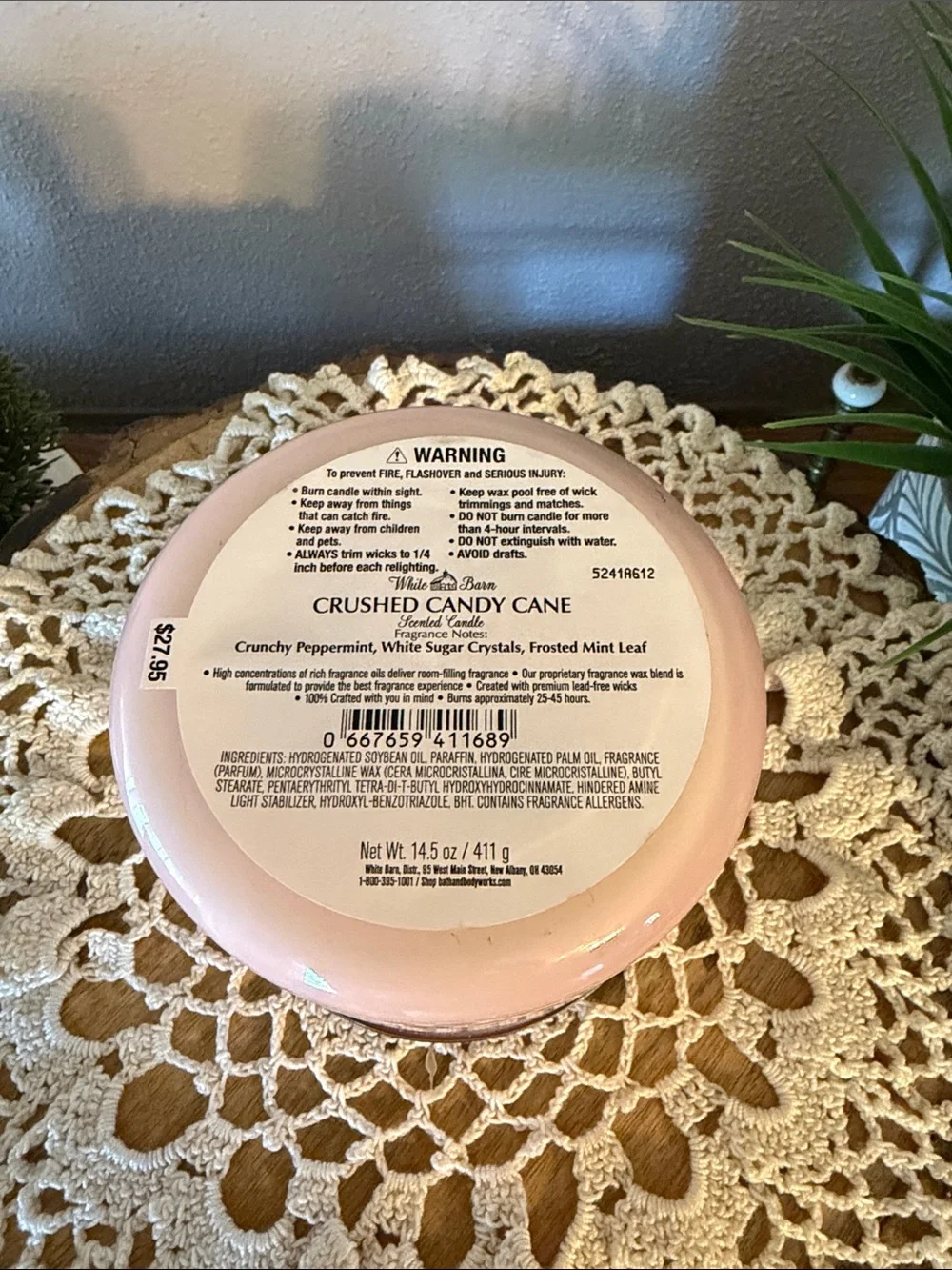 White Barn Crushed Candy Cane Candle - Pink with Silver Lid - Picture 4 of 4